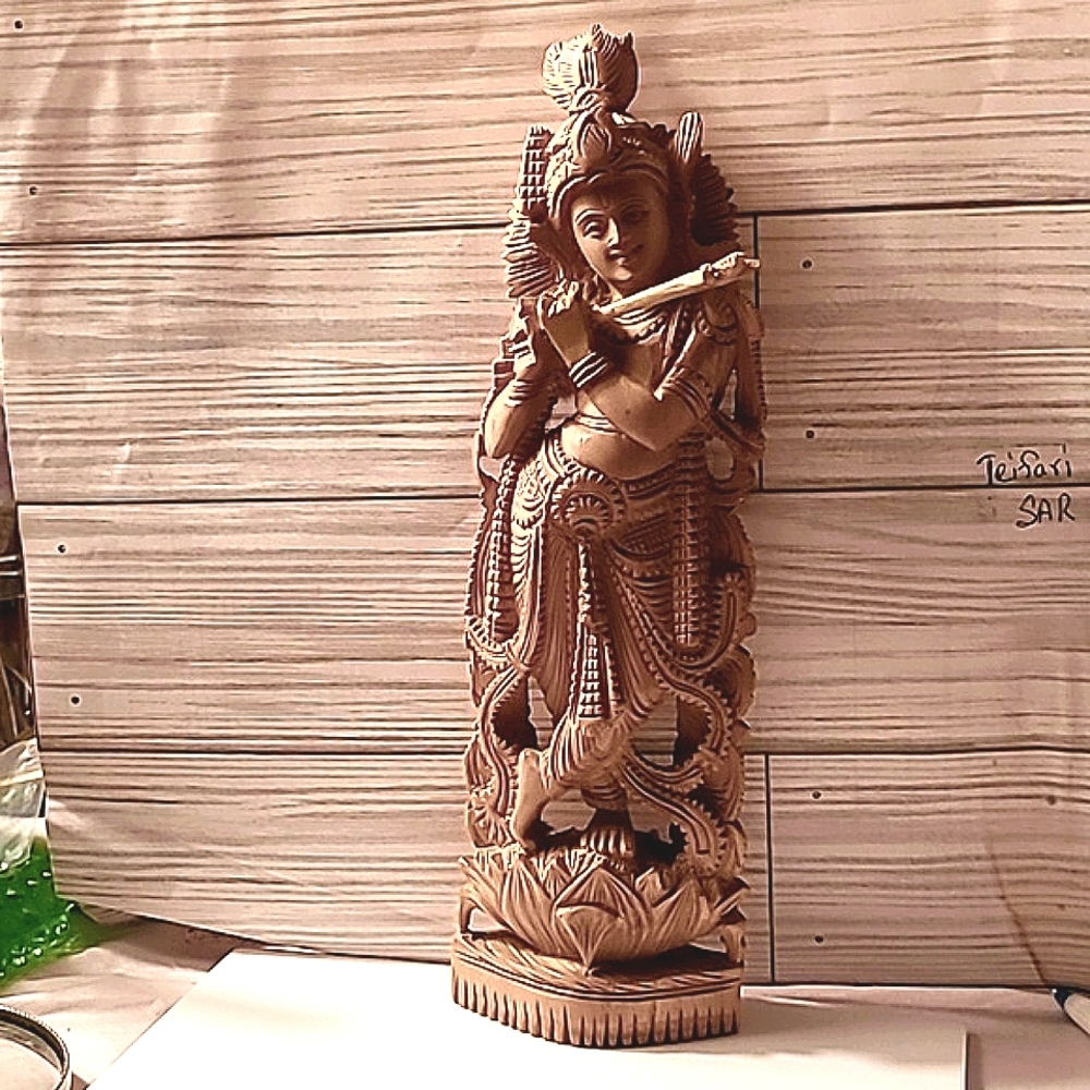 COPY - Wooden Krishna Statue, Playing Flute Flute is in good condition!!!